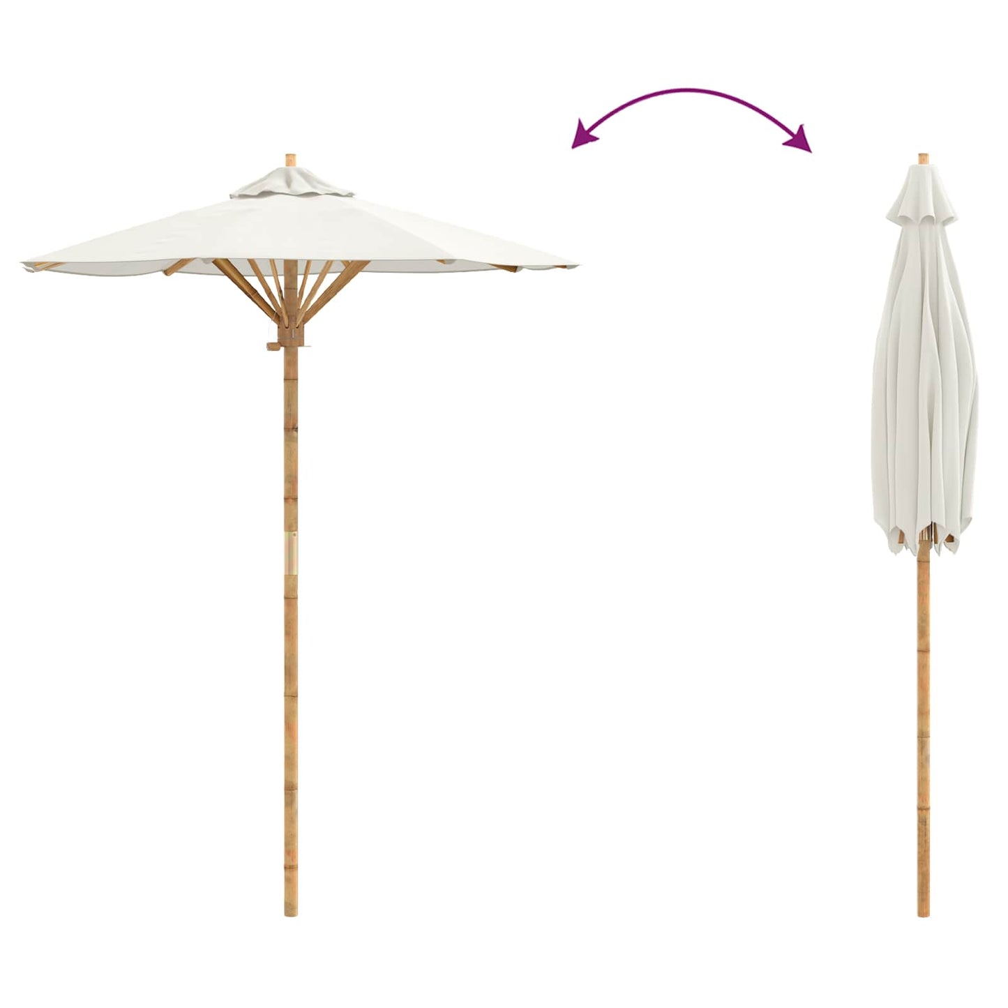 vidaXL Garden Parasol Cream White Ø 150 x 210 cm Bamboo