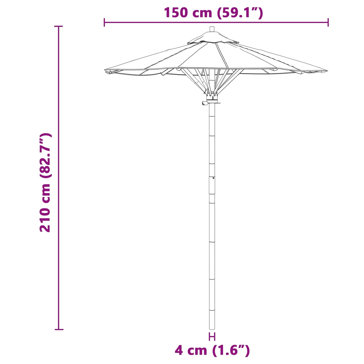 vidaXL Garden Parasol Cream White Ø 150 x 210 cm Bamboo