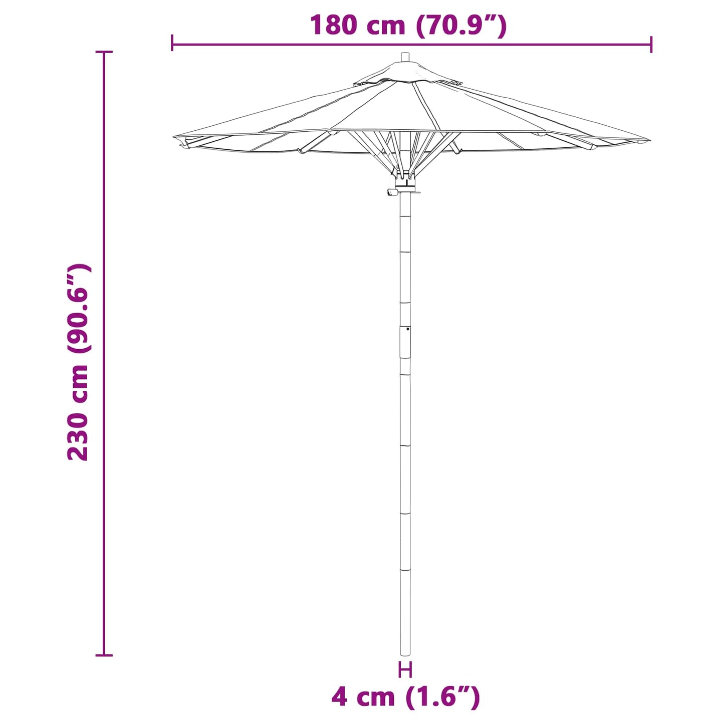 vidaXL Garden Parasol Cream White Ø 180 x 230 cm Bamboo