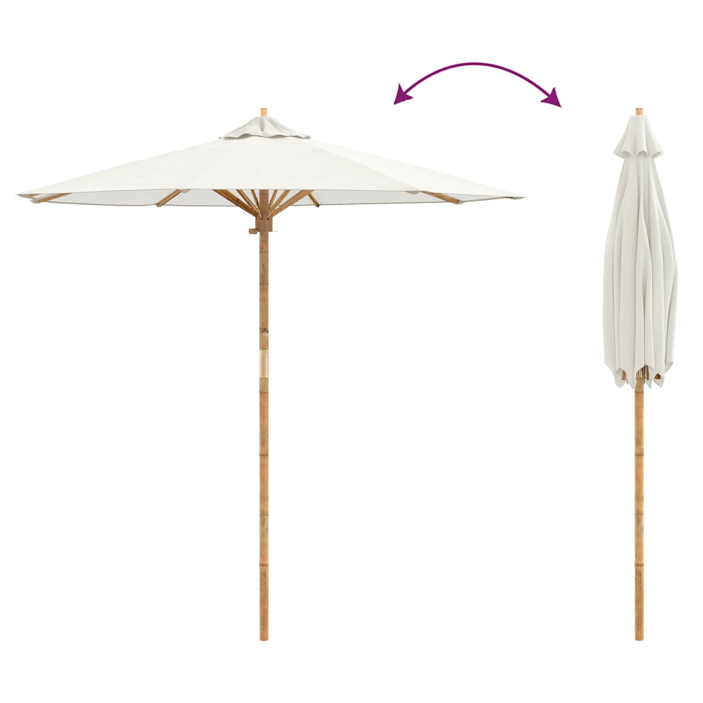 vidaXL Garden Parasol Cream White Ø 217 x 230 cm Bamboo