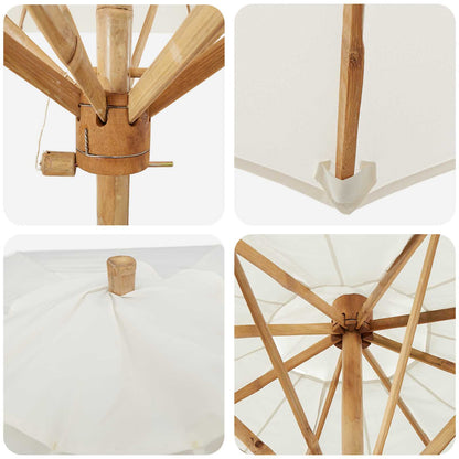 vidaXL Garden Parasol Cream White Ø 240 x 260 cm Bamboo