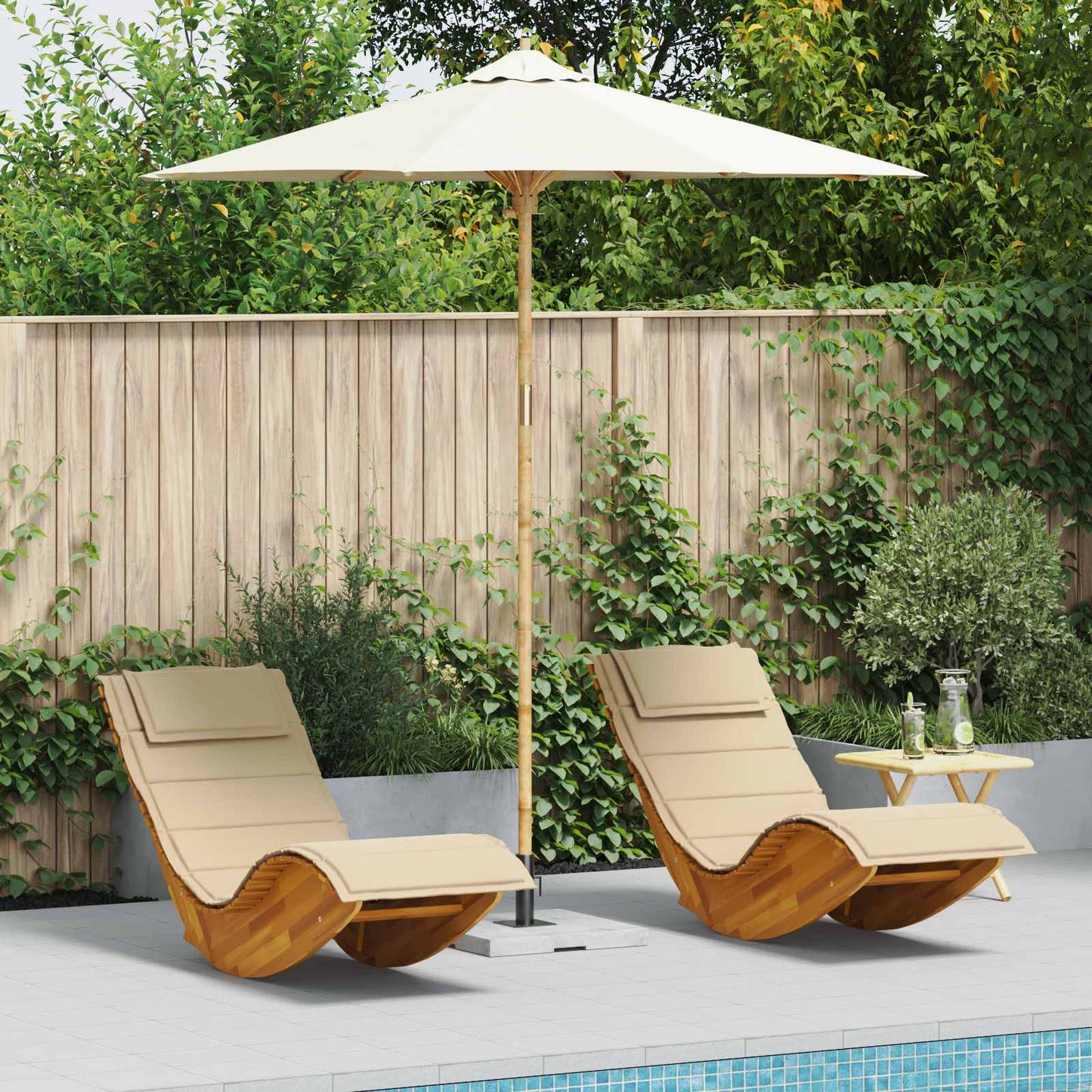 vidaXL Garden Parasol Cream White Ø 240 x 260 cm Bamboo