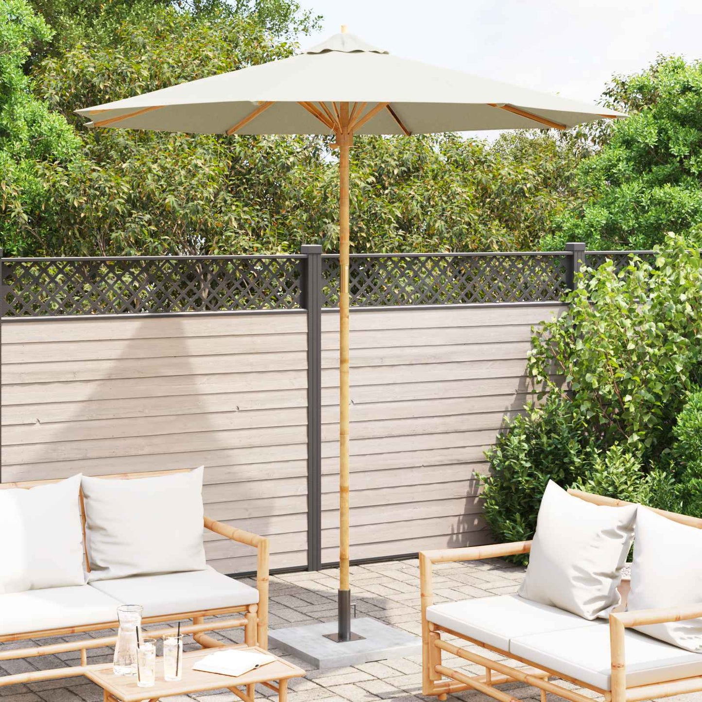 vidaXL Garden Parasol Cream White Ø 240 x 260 cm Bamboo