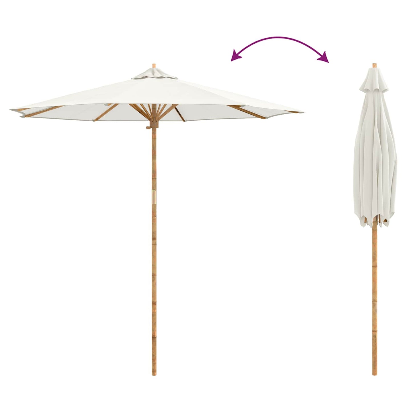 vidaXL Garden Parasol Cream White Ø 240 x 260 cm Bamboo