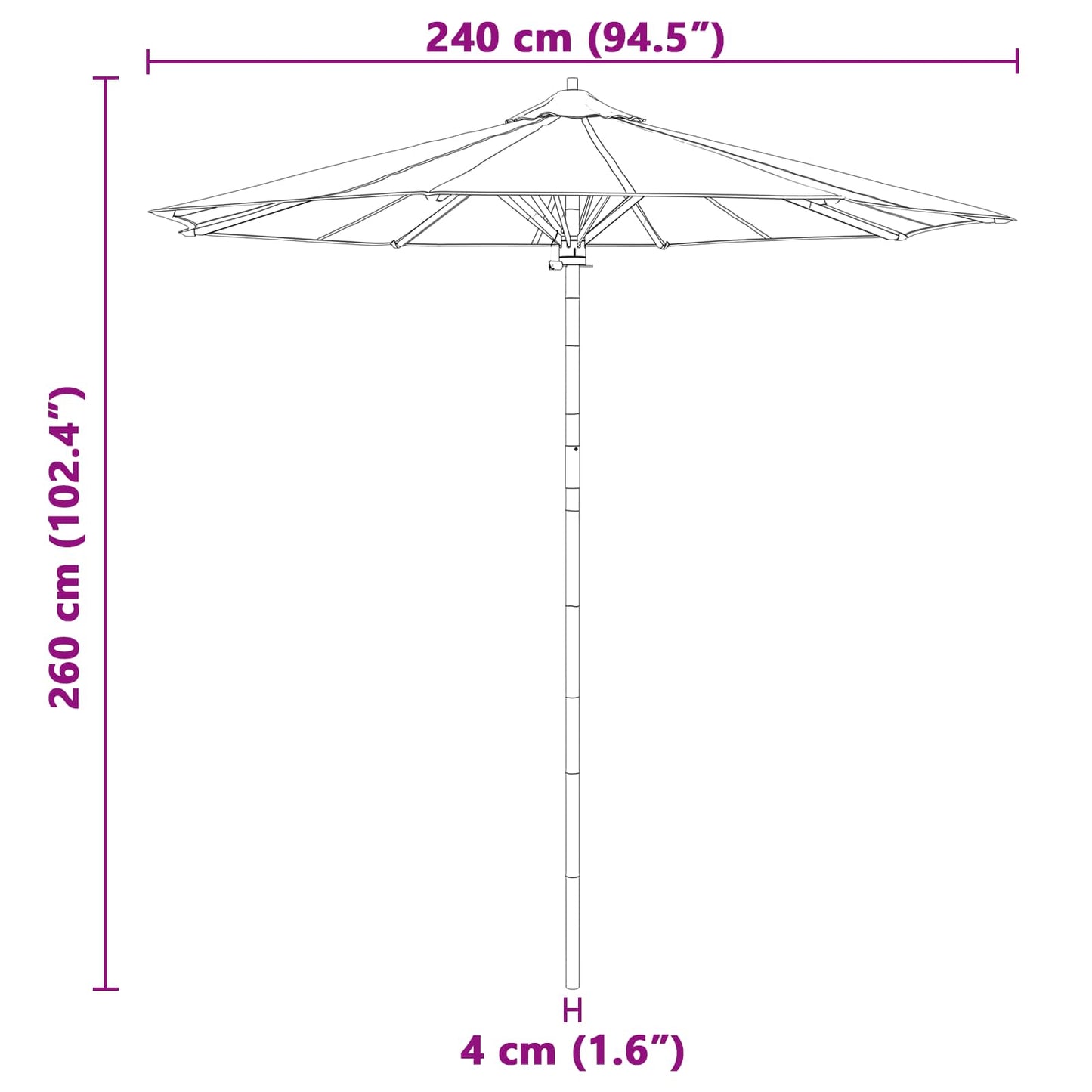 vidaXL Garden Parasol Cream White Ø 240 x 260 cm Bamboo