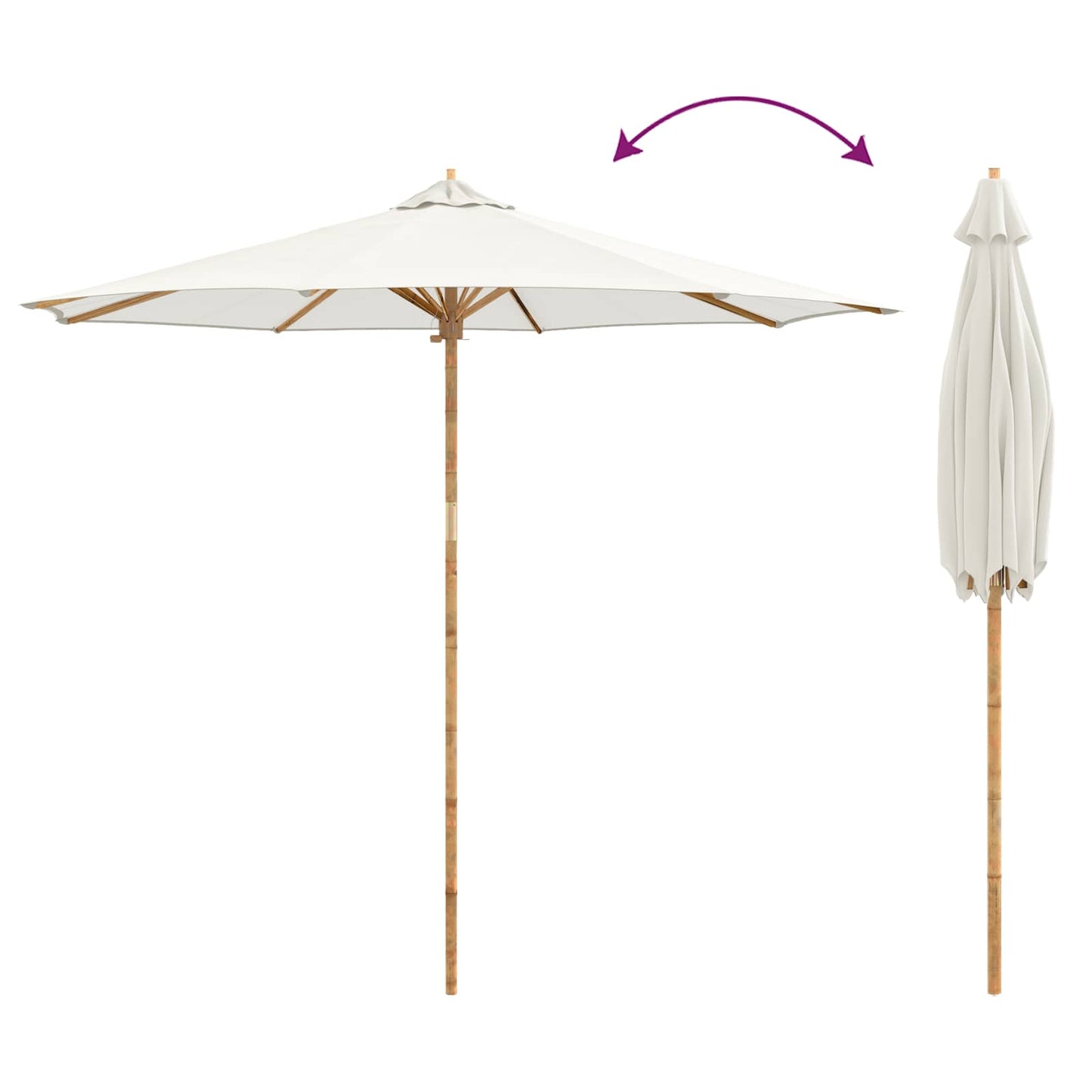 vidaXL Garden Parasol Cream White Ø 270 x 260 cm Bamboo