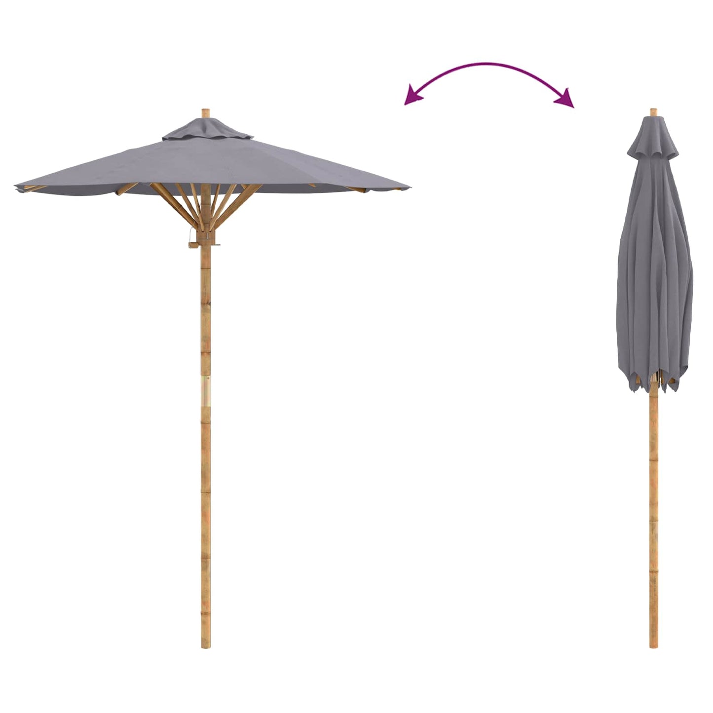 vidaXL Garden Parasol Dark Grey Ø 150 x 210 cm Bamboo
