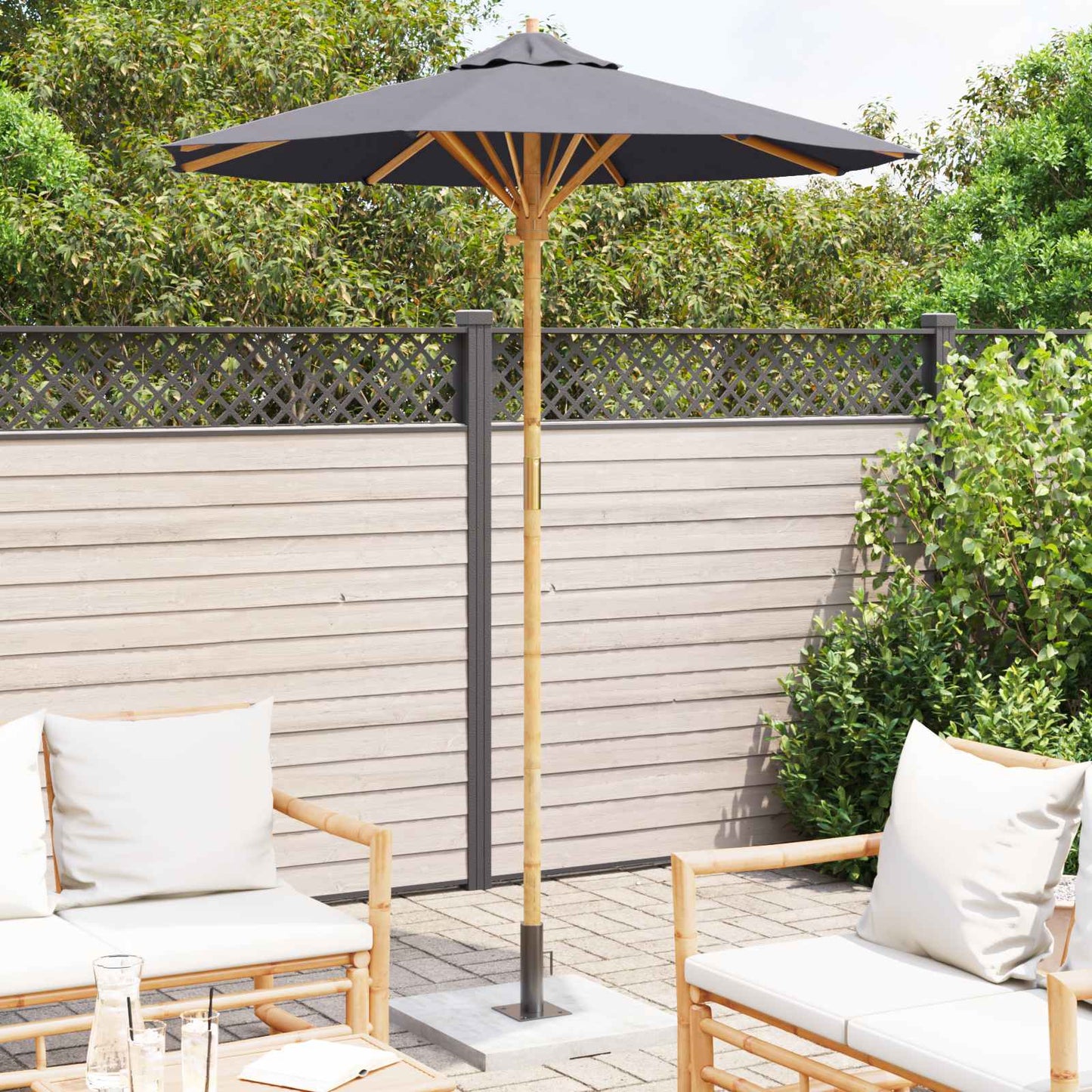 vidaXL Garden Parasol Dark Grey Ø 180 x 230 cm Bamboo