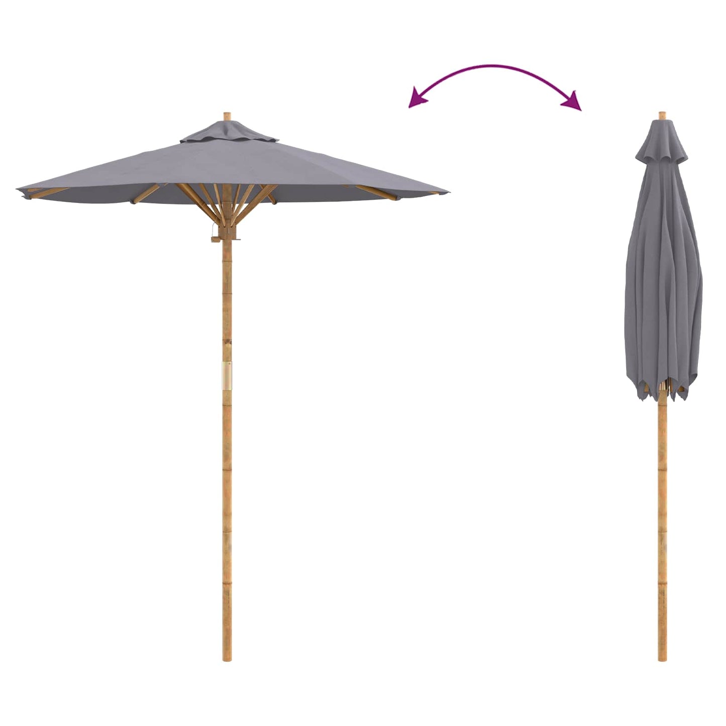 vidaXL Garden Parasol Dark Grey Ø 180 x 230 cm Bamboo