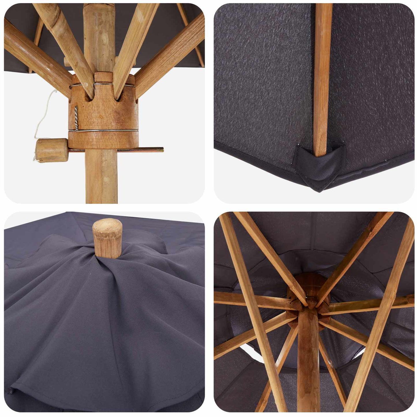 vidaXL Garden Parasol Dark Grey Ø 217 x 230 cm Bamboo