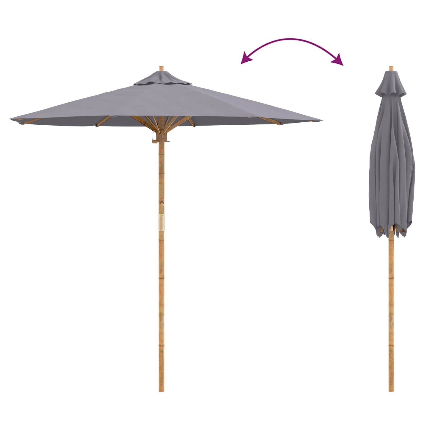 vidaXL Garden Parasol Dark Grey Ø 217 x 230 cm Bamboo