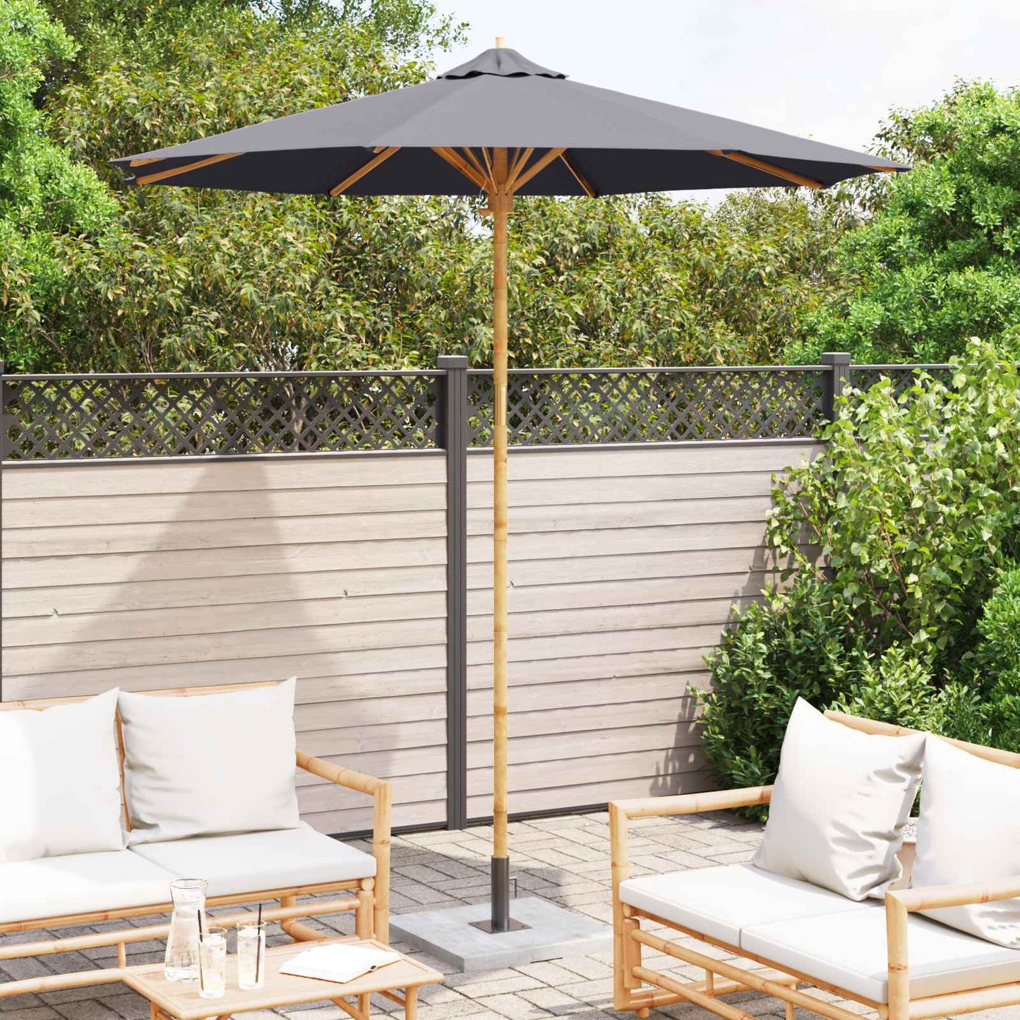 vidaXL Garden Parasol Dark Grey Ø 240 x 260 cm Bamboo