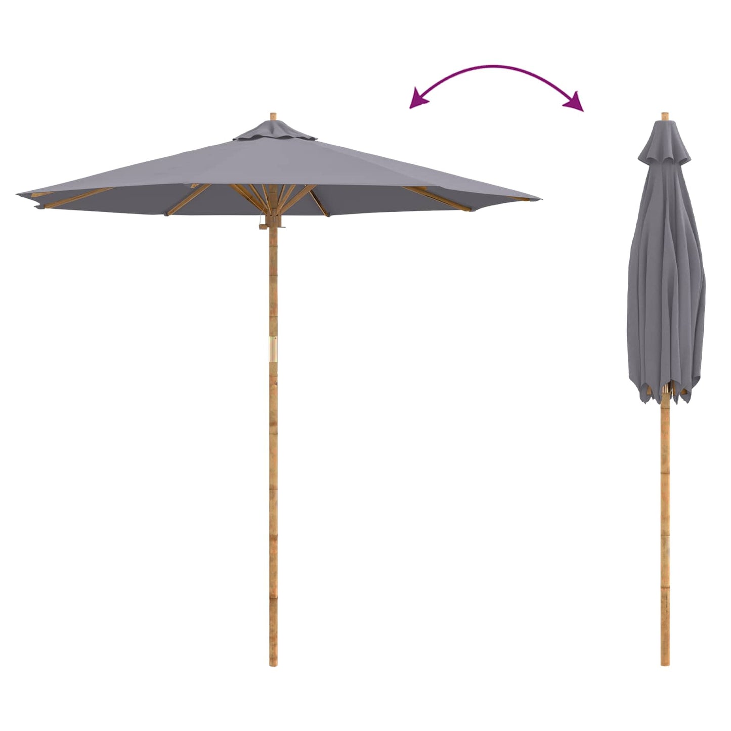 vidaXL Garden Parasol Dark Grey Ø 240 x 260 cm Bamboo