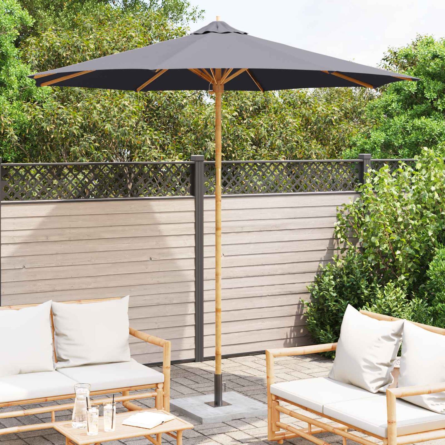 vidaXL Garden Parasol Dark Grey Ø 270 x 260 cm Bamboo