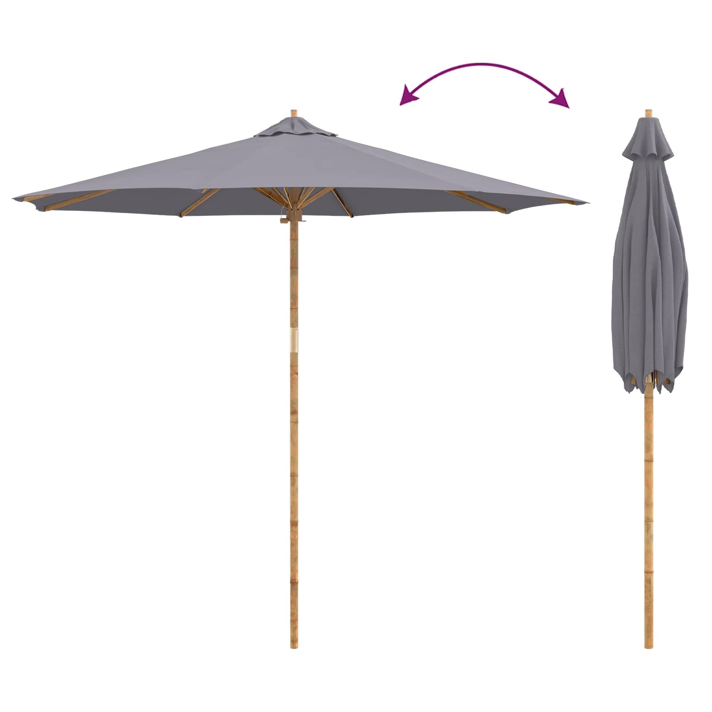 vidaXL Garden Parasol Dark Grey Ø 270 x 260 cm Bamboo