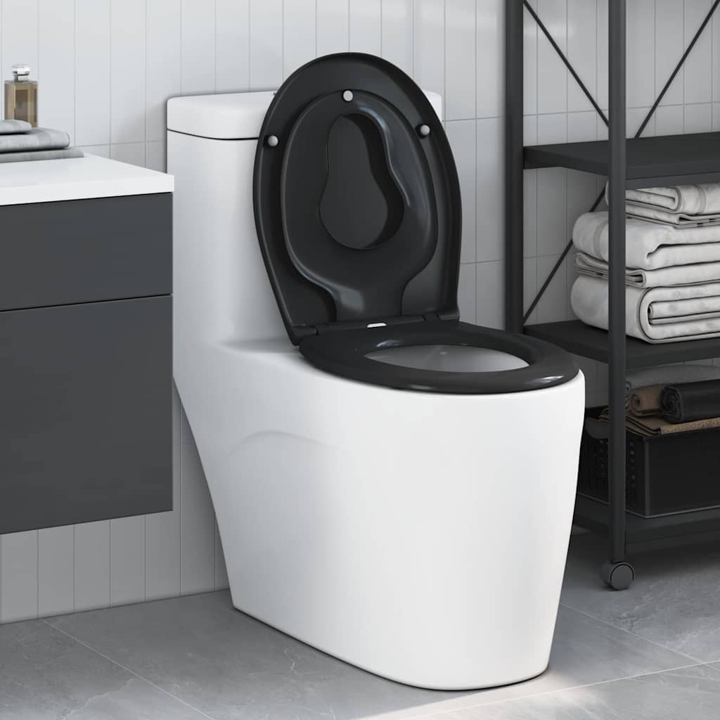 vidaXL Toilet Seat Black 47 x 37 x 4 cm Duroplast