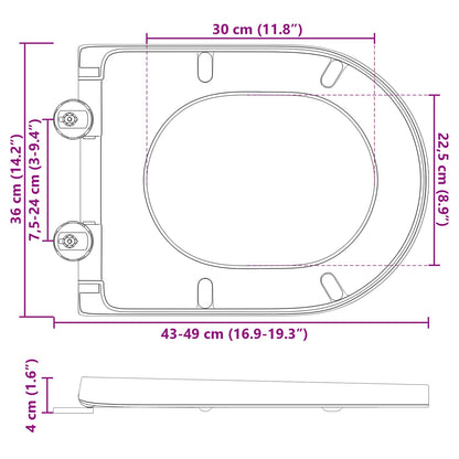 vidaXL Toilet Seat Black 49 x 36 x 4 cm Duroplast