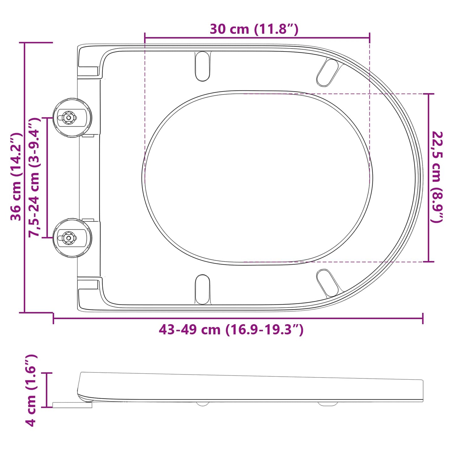 vidaXL Toilet Seat White 49 x 36 x 4 cm Duroplast