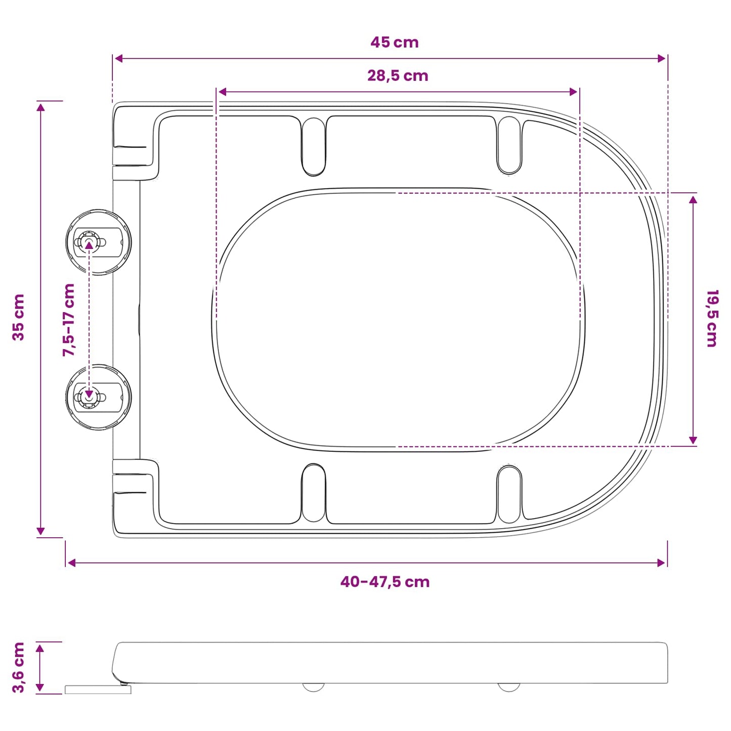 vidaXL Toilet Seat Black 47.5 x 35 x 3.6 cm Duroplast