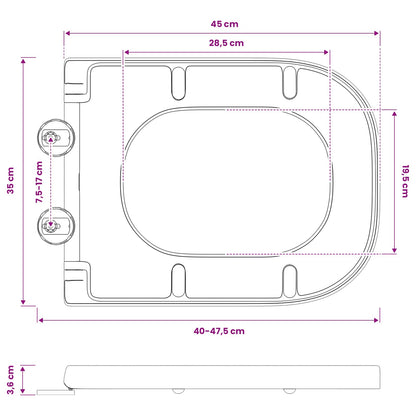 vidaXL Toilet Seat Black 47.5 x 35 x 3.6 cm Duroplast