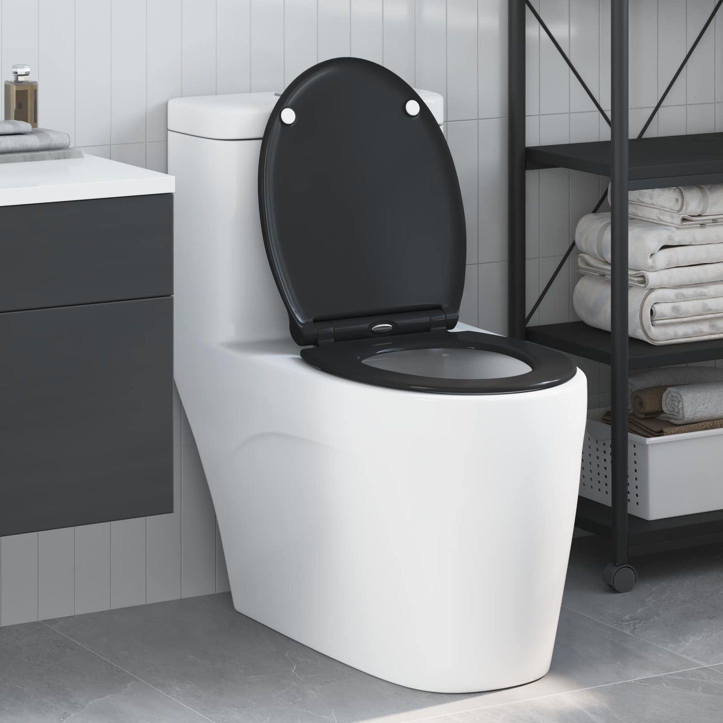 vidaXL Toilet Seat Black 45.5 x 37.5 x 3.8 cm Duroplast