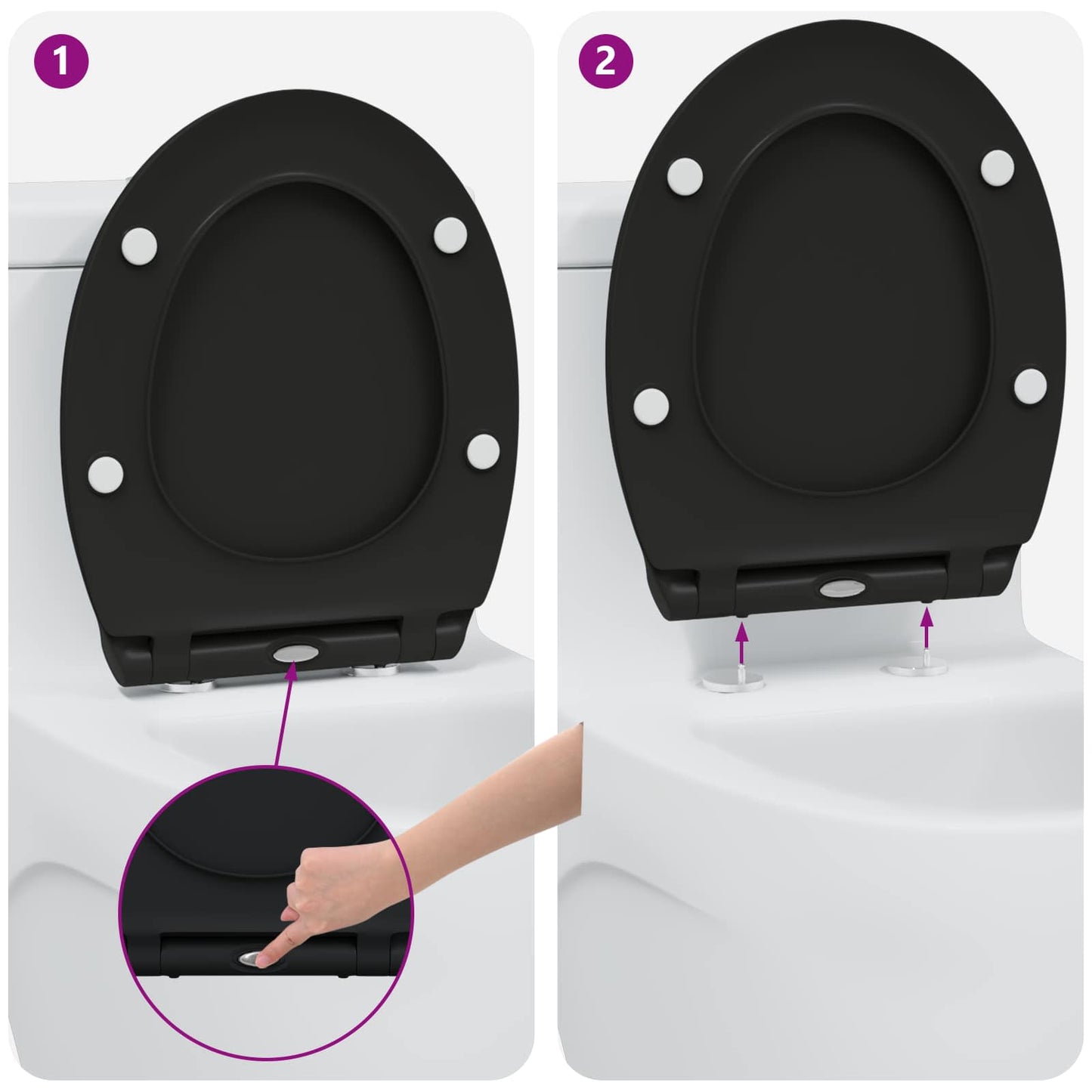vidaXL Toilet Seat Black 45.5 x 37.5 x 3.8 cm Duroplast