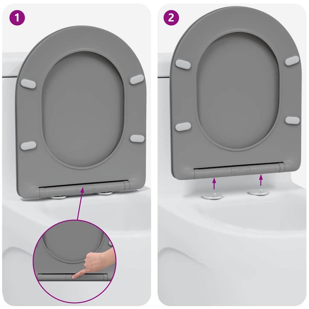 vidaXL Toilet Seat Grey 47 x 36 x 3.4 cm Duroplast