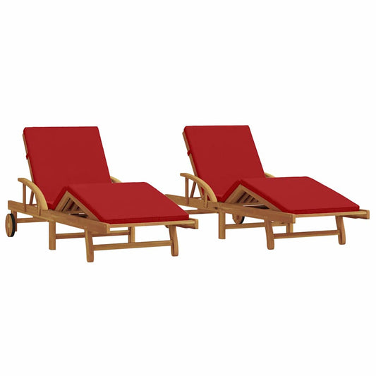 vidaXL Sun Lounger 2 pcs Red 200 x 67 x 84 cm Solid Acacia Wood