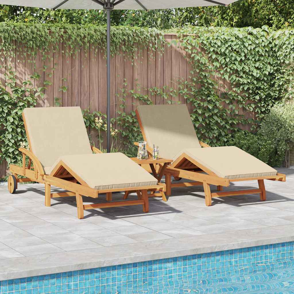 vidaXL Sun Lounger 3 pcs Solid Acacia Wood Beige