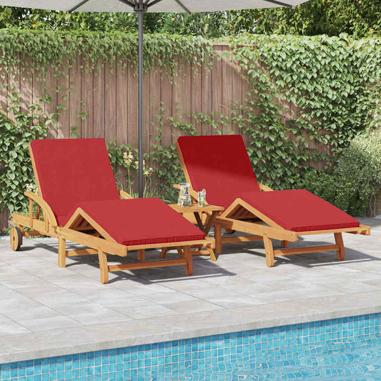 vidaXL Sun Lounger 3 pcs Red 200 x 67 x 84 cm Solid Acacia Wood