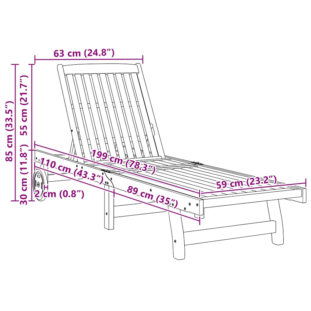 vidaXL Sun Loungers 2 pcs with Wheels Solid Wood Acacia