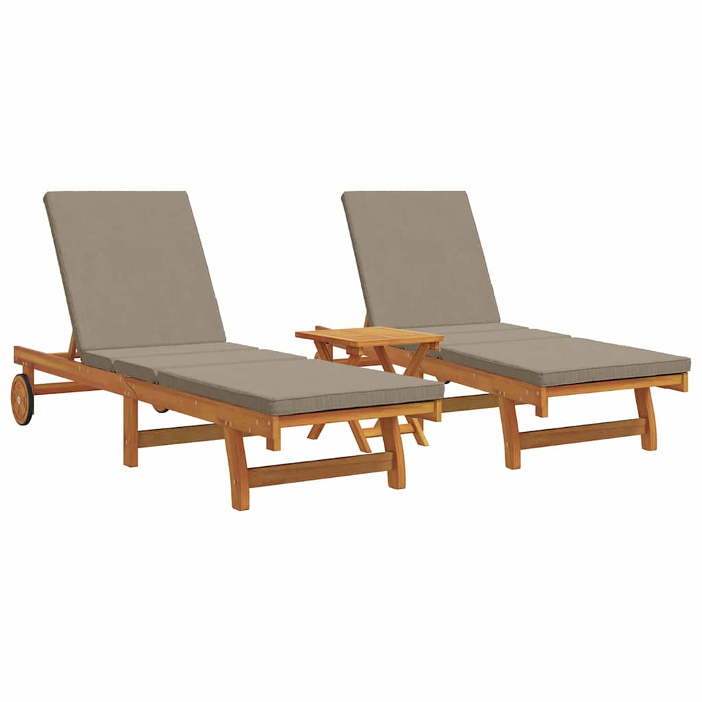 vidaXL Sun Lounger Reclining 2-person 3 pcs Brown Solid Acacia Wood