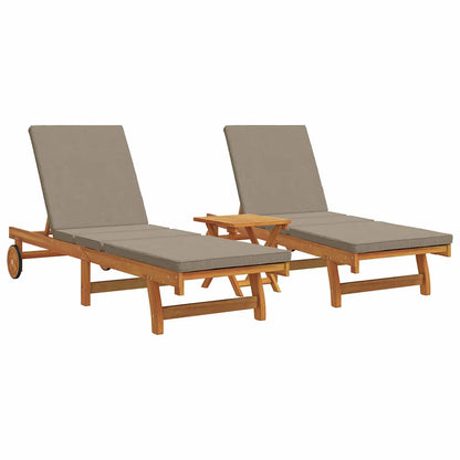 vidaXL Sun Lounger Reclining 2-person 3 pcs Brown Solid Acacia Wood