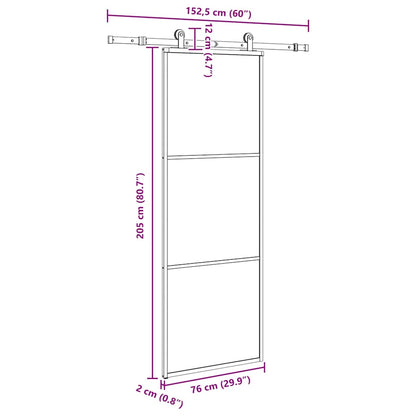 vidaXL Sliding Door with Hardware Set 76x205 cm ESG Glass&Aluminium