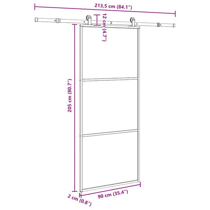 vidaXL Sliding Door with Hardware Set 90x205 cm ESG Glass&Aluminium