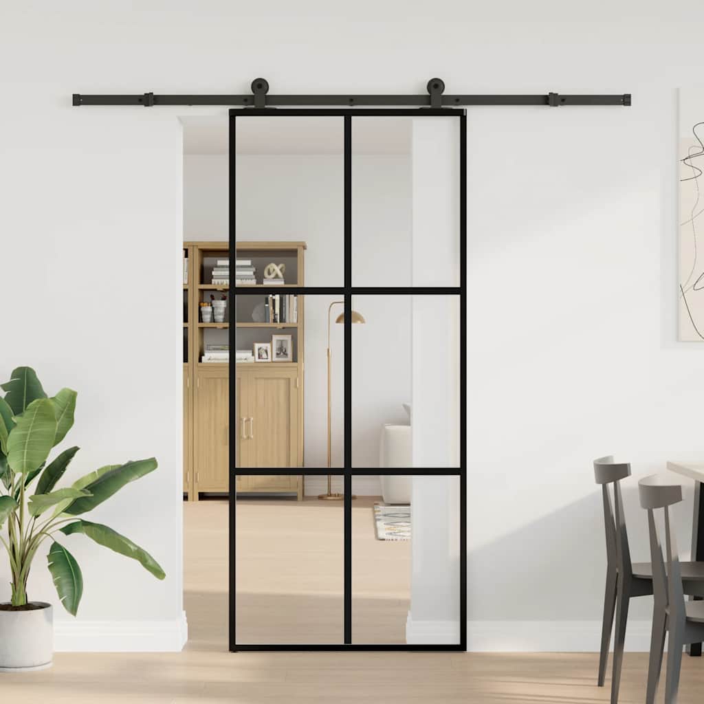vidaXL Sliding Door with Hardware Set 90x205 cm ESG Glass&Aluminium