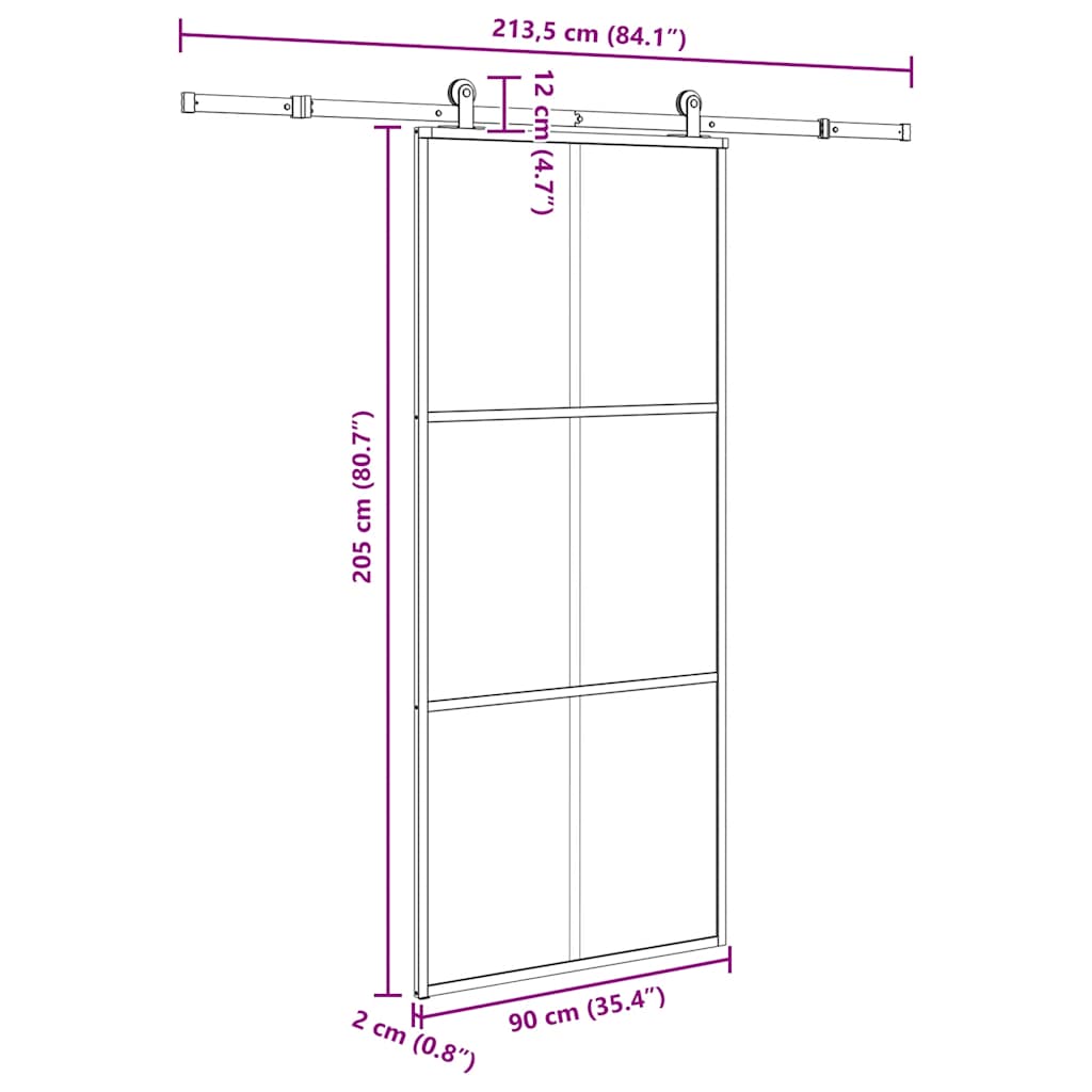 vidaXL Sliding Door with Hardware Set 90x205 cm ESG Glass&Aluminium