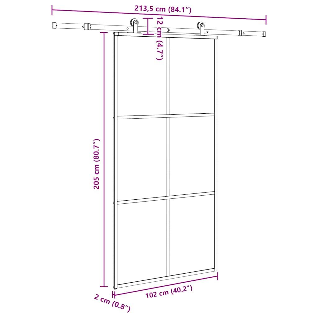 vidaXL Sliding Door with Hardware Set 102x205 cm ESG Glass&Aluminium