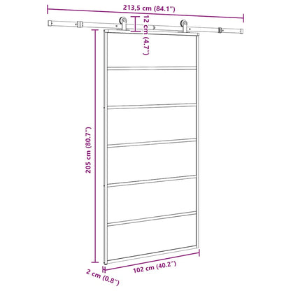 vidaXL Sliding Door with Hardware Set 102x205 cm ESG Glass&Aluminium