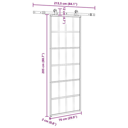 vidaXL Sliding Door with Hardware Set 76x205 cm ESG Glass&Aluminium