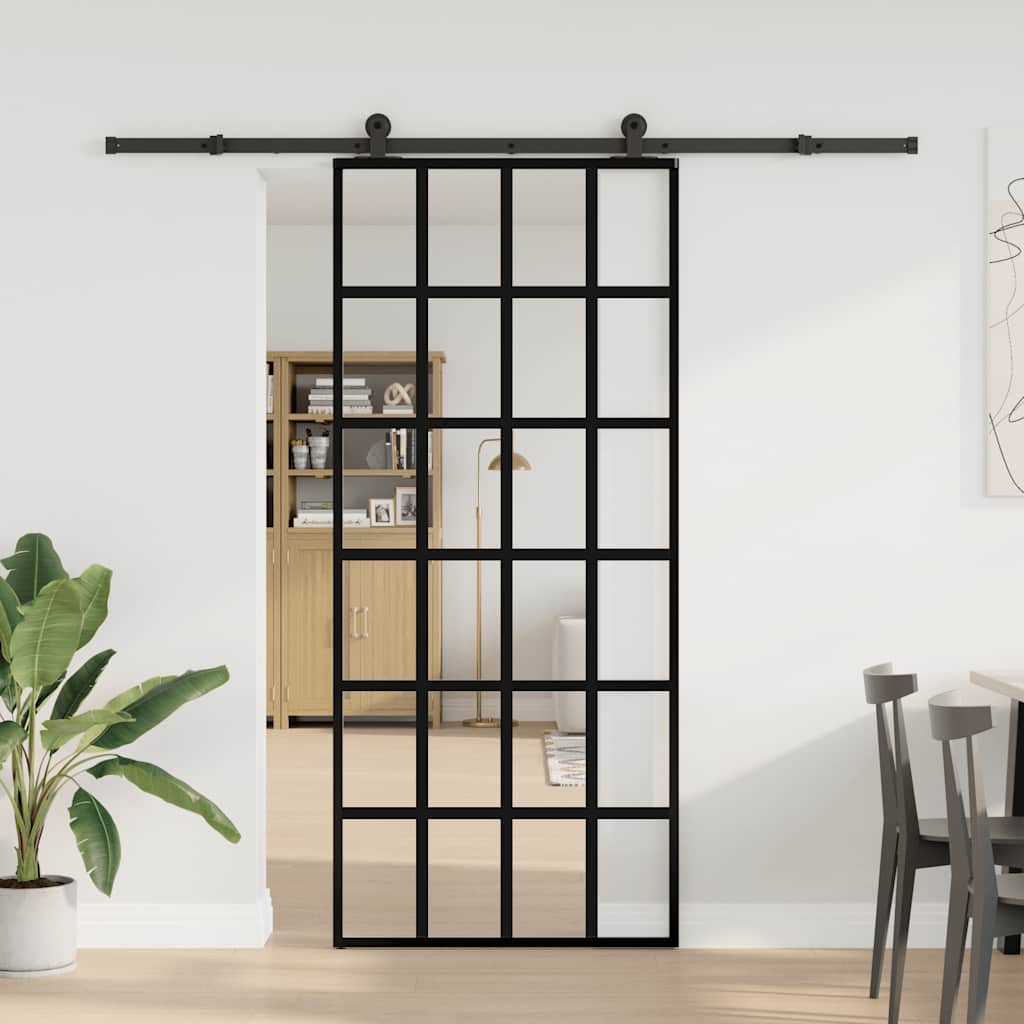 vidaXL Sliding Door with Hardware Set 90x205 cm ESG Glass&Aluminium