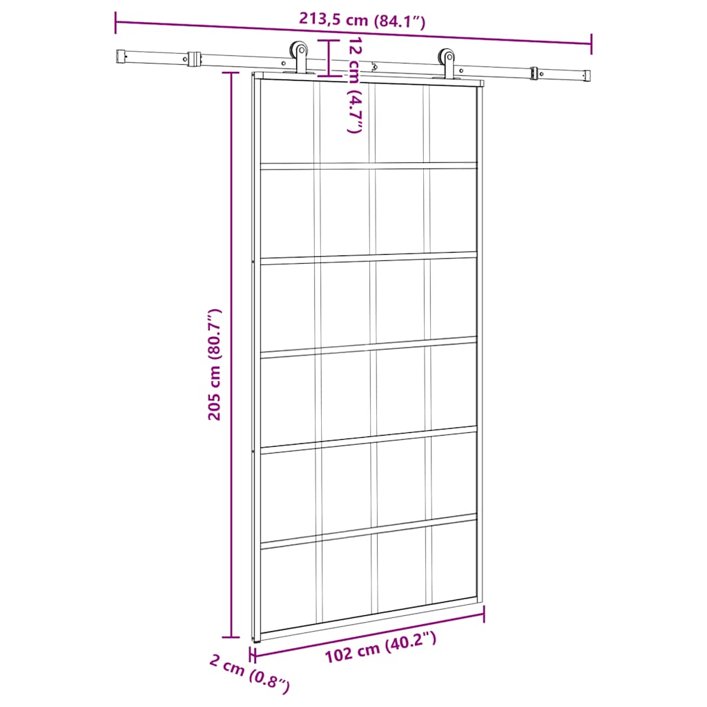 vidaXL Sliding Door with Hardware Set 102x205 cm ESG Glass&Aluminium