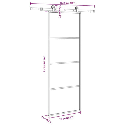 vidaXL Sliding Door with Hardware Set 76x205 cm ESG Glass&Aluminium