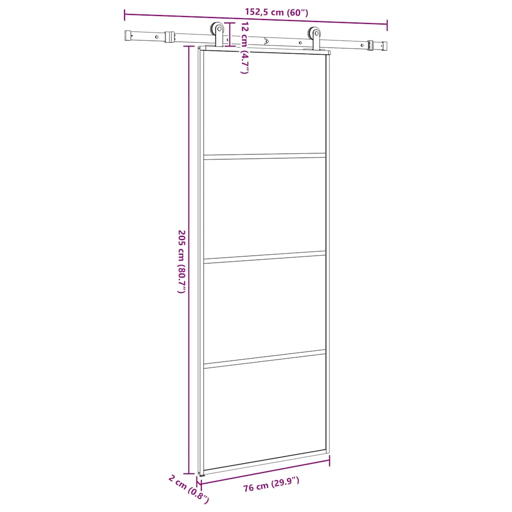 vidaXL Sliding Door with Hardware Set 76x205 cm ESG Glass&Aluminium