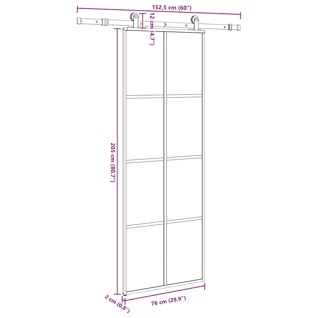 vidaXL Sliding Door with Hardware Set 76x205 cm ESG Glass&Aluminium