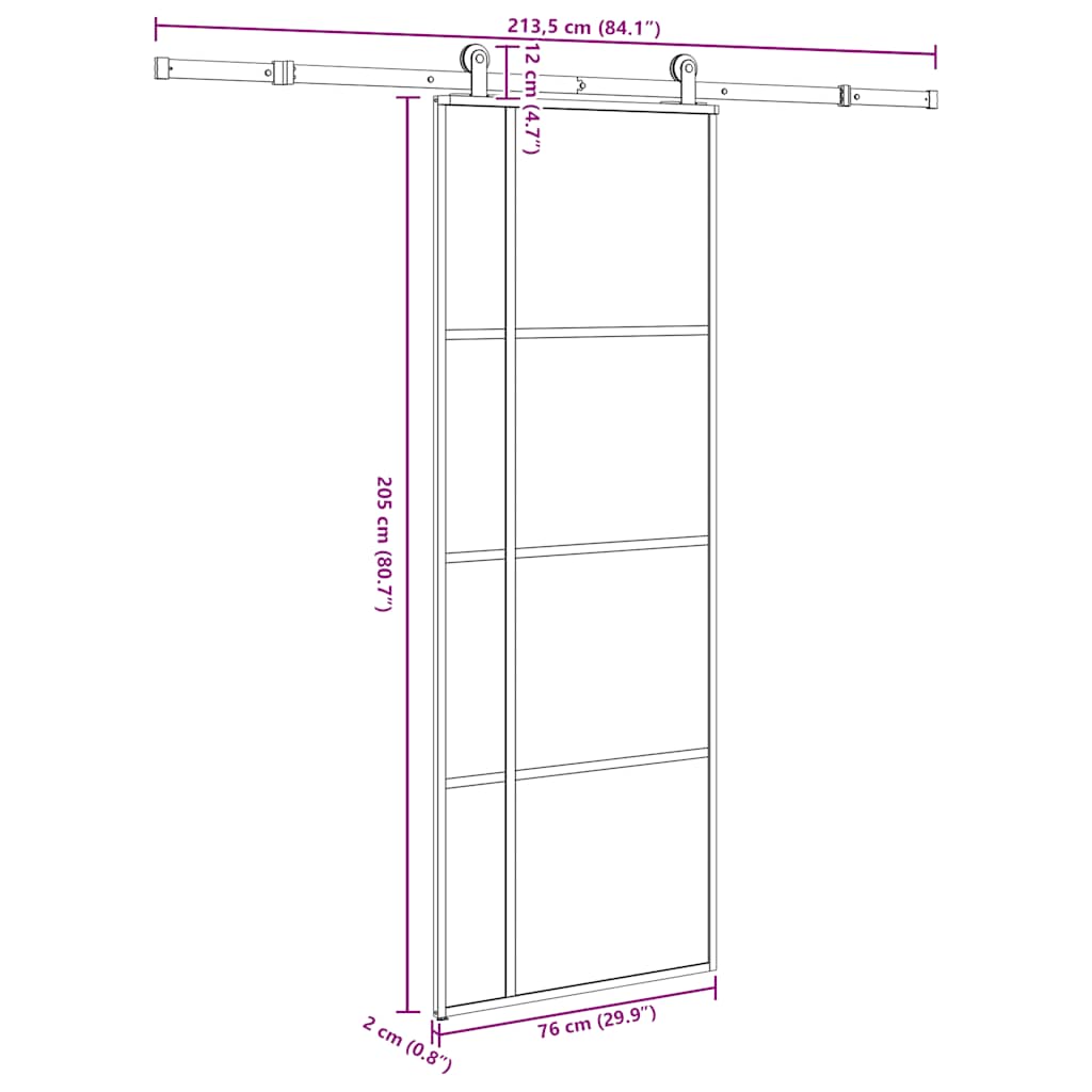 vidaXL Sliding Door with Hardware Set 76x205 cm ESG Glass&Aluminium