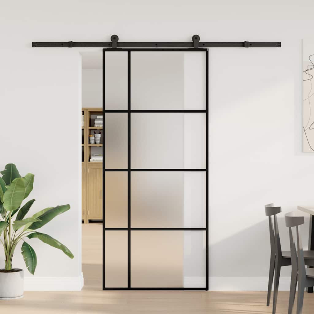 vidaXL Sliding Door with Hardware Set 90x205 cm ESG Glass&Aluminium
