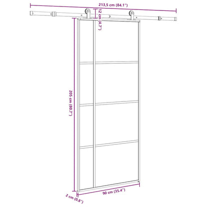 vidaXL Sliding Door with Hardware Set 90x205 cm ESG Glass&Aluminium