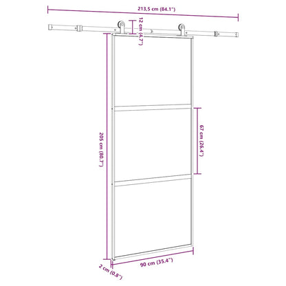 vidaXL Sliding Door with Hardware Set 90x205 cm Tempered Glass&Aluminium