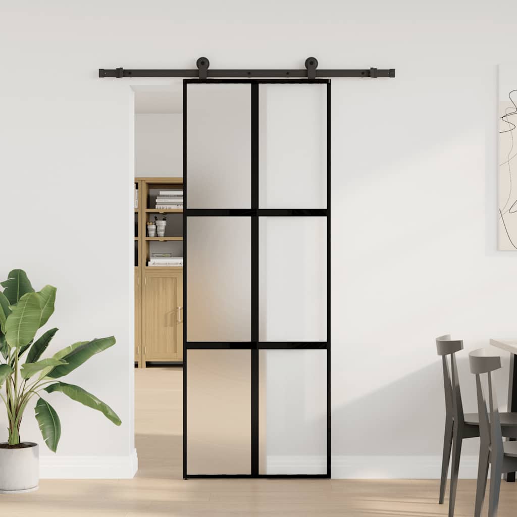 vidaXL Sliding Door with Hardware Set 76x205 cm Tempered Glass&Aluminium